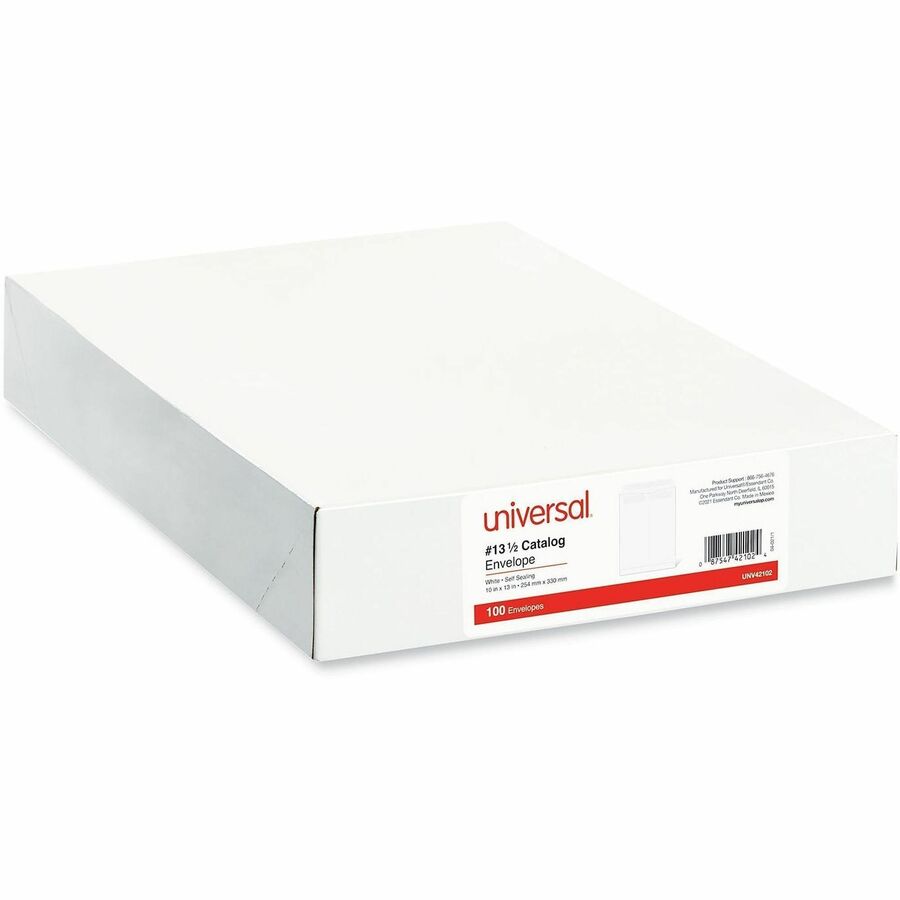 Universal Envelope - Catalog - #13 1/2 - 28 lb - Self Adhesive - White - Paper Stock - 100 / Box