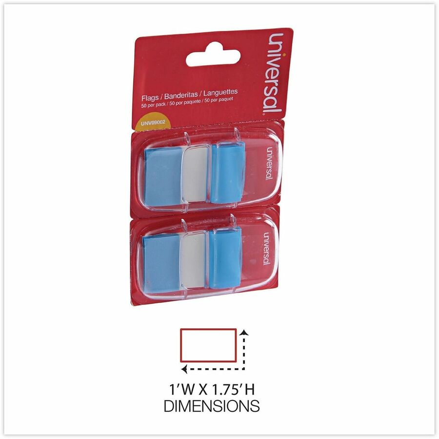 Universal Flag - 100 - Rectangle - Blue - Removable, Self-stick, Pop-up, Repositionable - Dispenser Included - 100 / Pack