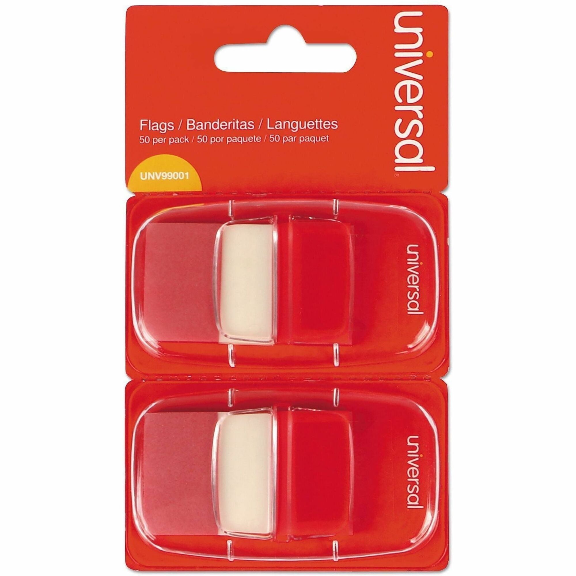 Universal Flag - 100 - Rectangle - Red - Removable, Self-stick, Pop-up, Repositionable - Dispenser Included - 100 / Pack
