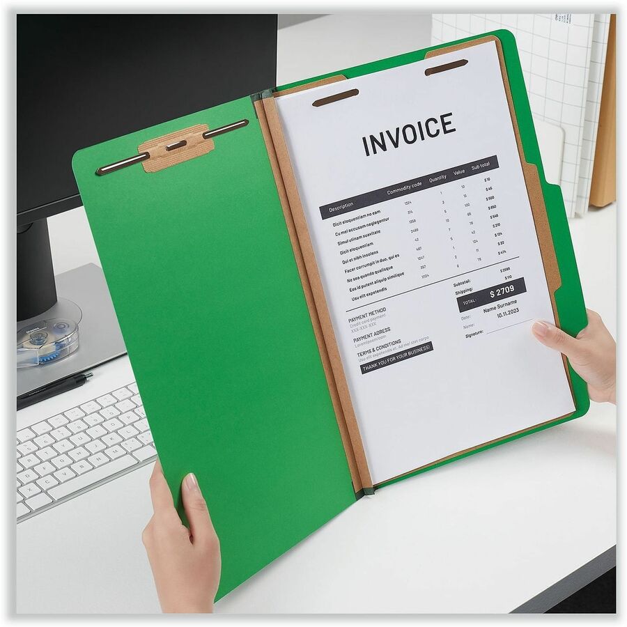 Universal 2/5 Tab Cut Legal Classification Folder - 8 1/2" x 14" - 2" Expansion - 4 Fastener(s) - 2" Fastener Capacity - Top Tab Location - Right of Center Tab Position - 1 Divider(s) - Emerald Green - 10 Box