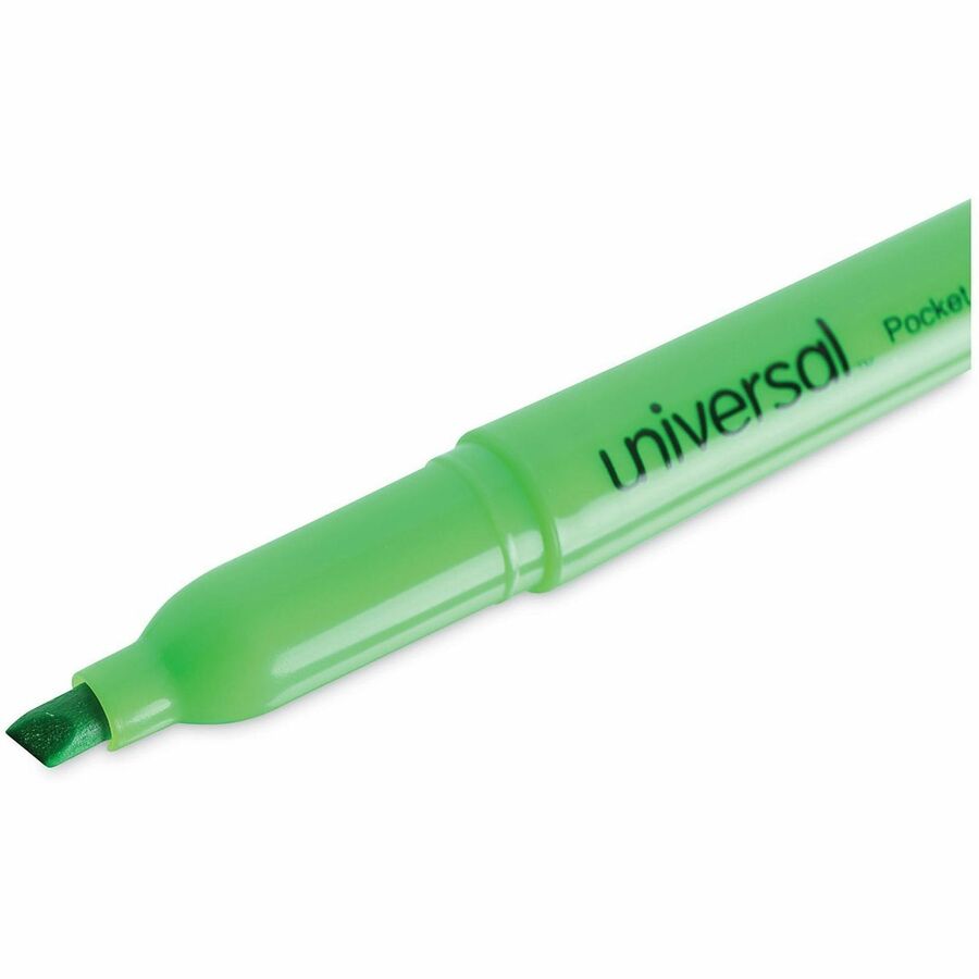 Universal Pocket Highlighters, Fluorescent Green Ink, Chisel Tip, Green Barrel, Dozen - Chisel Marker Point - Fluorescent Green Ink - Green Barrel - 1 Dozen