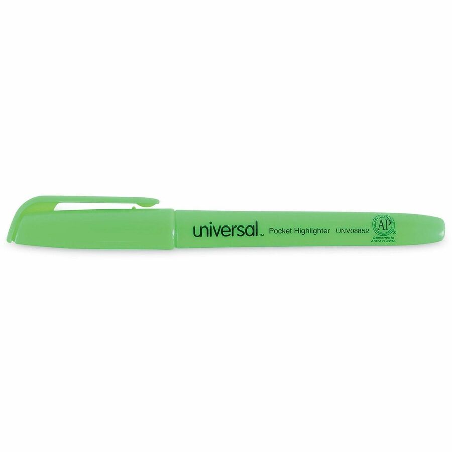 Universal Pocket Highlighters, Fluorescent Green Ink, Chisel Tip, Green Barrel, Dozen - Chisel Marker Point - Fluorescent Green Ink - Green Barrel - 1 Dozen