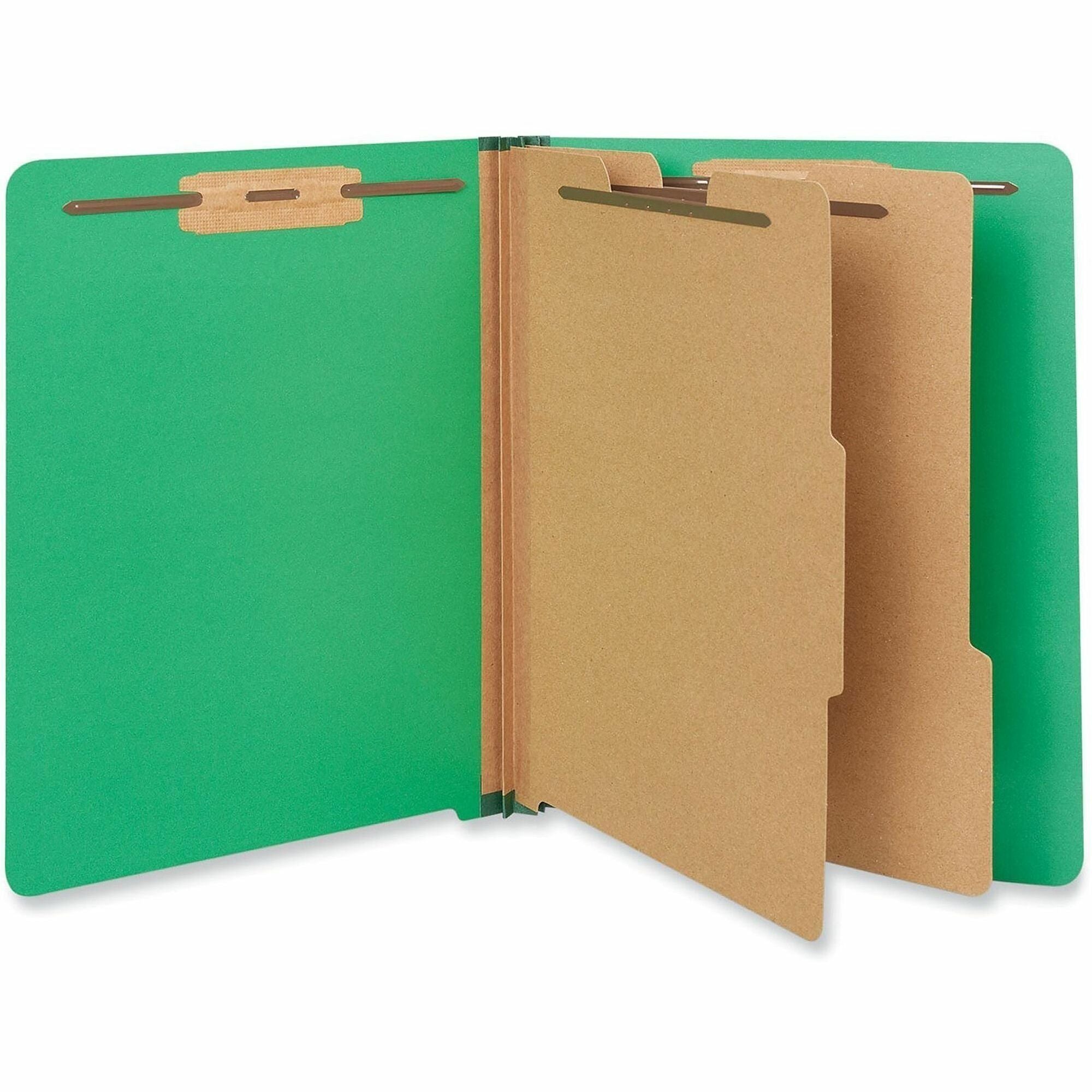Universal Straight Tab Cut Letter Classification Folder - 8 1/2" x 11" - 2" Expansion - 6 Fastener(s) - 2" Fastener Capacity - End Tab Location - 2 Divider(s) - Green - 10 Box