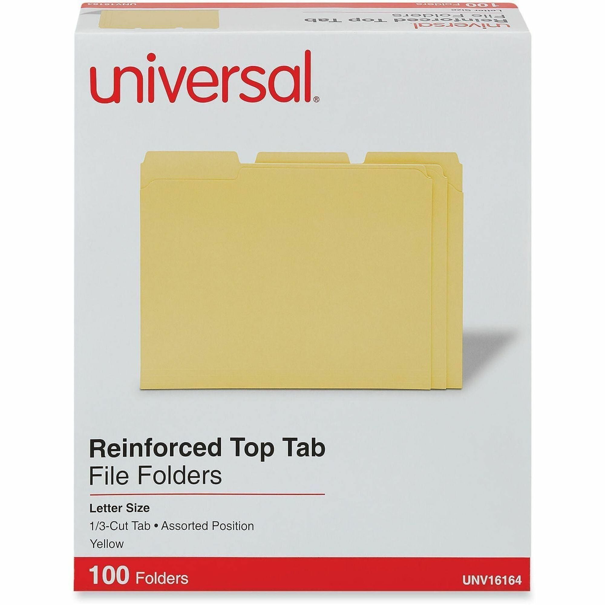 Universal 1/3 Tab Cut Letter Top Tab File Folder - 8 1/2" x 11" - 1" Expansion - Assorted Tab Position - 11 pt. - Stock - 100 Box
