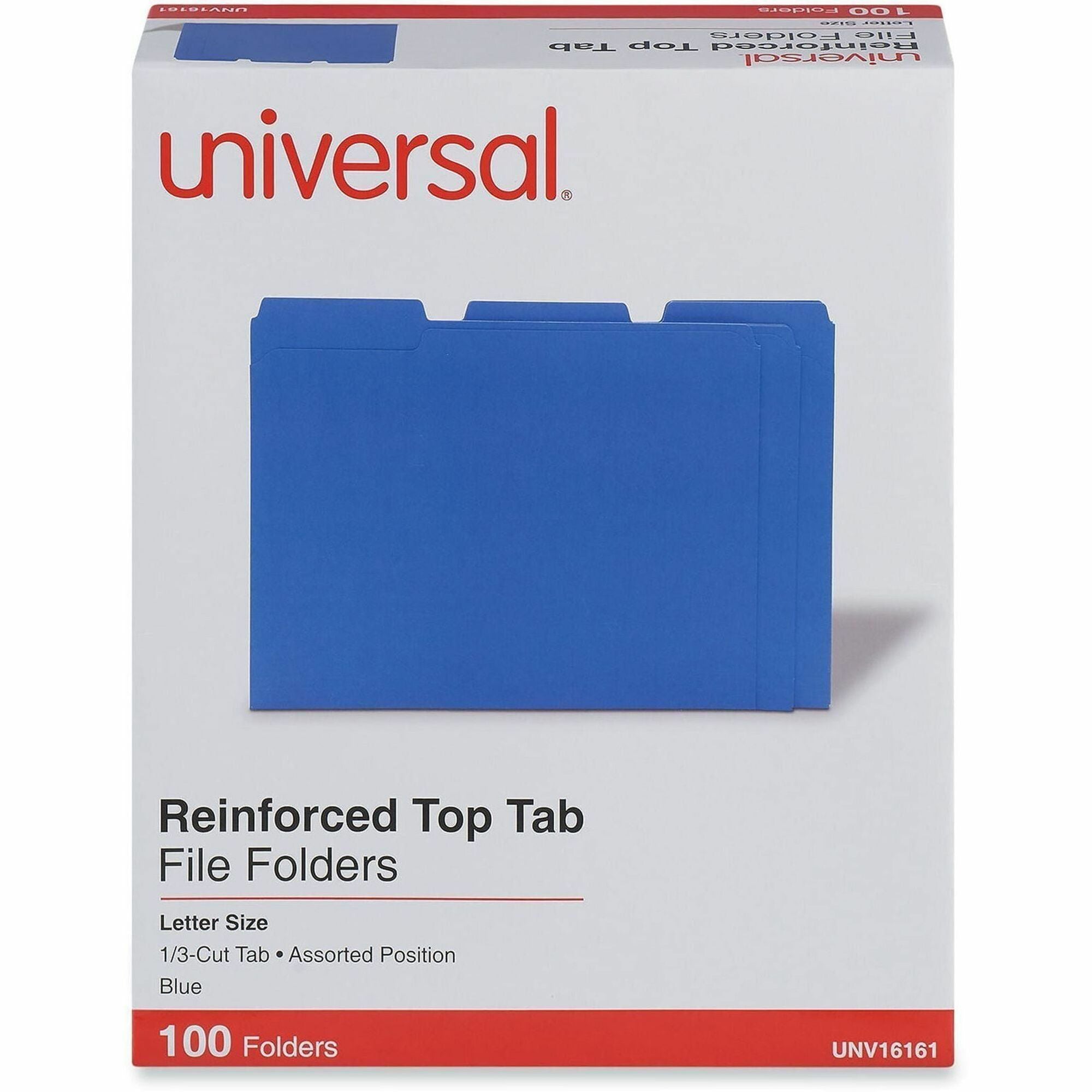 Universal 1/3 Tab Cut Letter Top Tab File Folder - 8 1/2" x 11" - 1" Expansion - Assorted Tab Position - 11 pt. - Stock - 100 Box