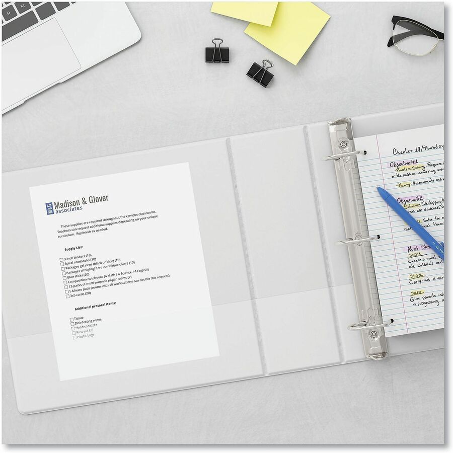 Universal Slant D-Ring View Binder, 3 Rings, 0.5" Capacity, 11 x 8.5, White - 1/2" Binder Capacity - Letter - 8 1/2" x 11" Sheet Size - 120 Sheet Capacity - 3 Ring(s) - Fastener(s): Ring - Pocket(s): 2, Inside Front & Back - Polypropylene - White - Non...