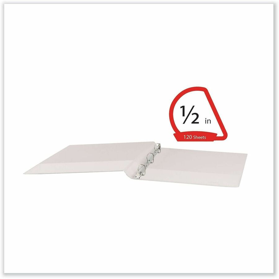 Universal Slant D-Ring View Binder, 3 Rings, 0.5" Capacity, 11 x 8.5, White - 1/2" Binder Capacity - Letter - 8 1/2" x 11" Sheet Size - 120 Sheet Capacity - 3 Ring(s) - Fastener(s): Ring - Pocket(s): 2, Inside Front & Back - Polypropylene - White - Non...
