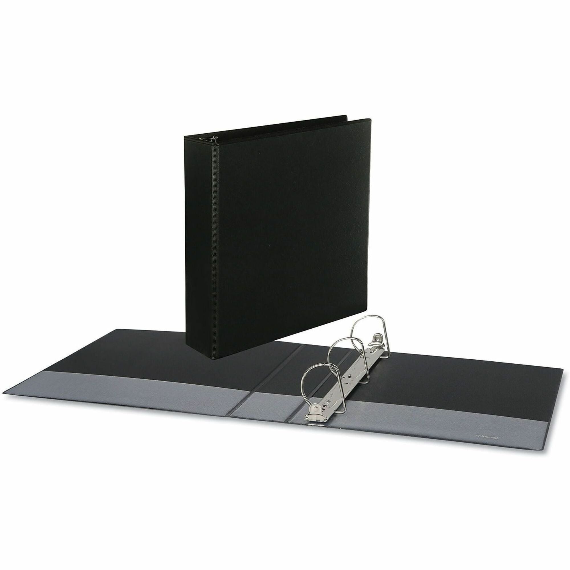 Universal Slant D-Ring View Binder, 3 Rings, 2" Capacity, 11 x 8.5, Black - 2" Binder Capacity - Letter - 8 1/2" x 11" Sheet Size - 500 Sheet Capacity - 3 Ring(s) - Fastener(s): Ring - Pocket(s): 2, Inside Front & Back - Polypropylene - Black - Non-sti...