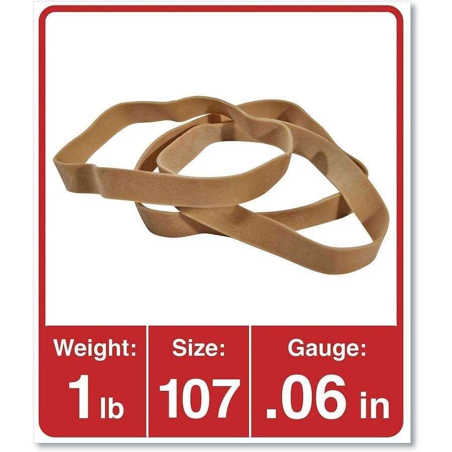 Universal Rubber Bands, Size 107, 0.06" Gauge, Beige, 1 lb Box, 40/Pack - Size: #107 - 7" Length x 0.6" Width - 48 lb/in - Rubber - Beige - 40 / Pack