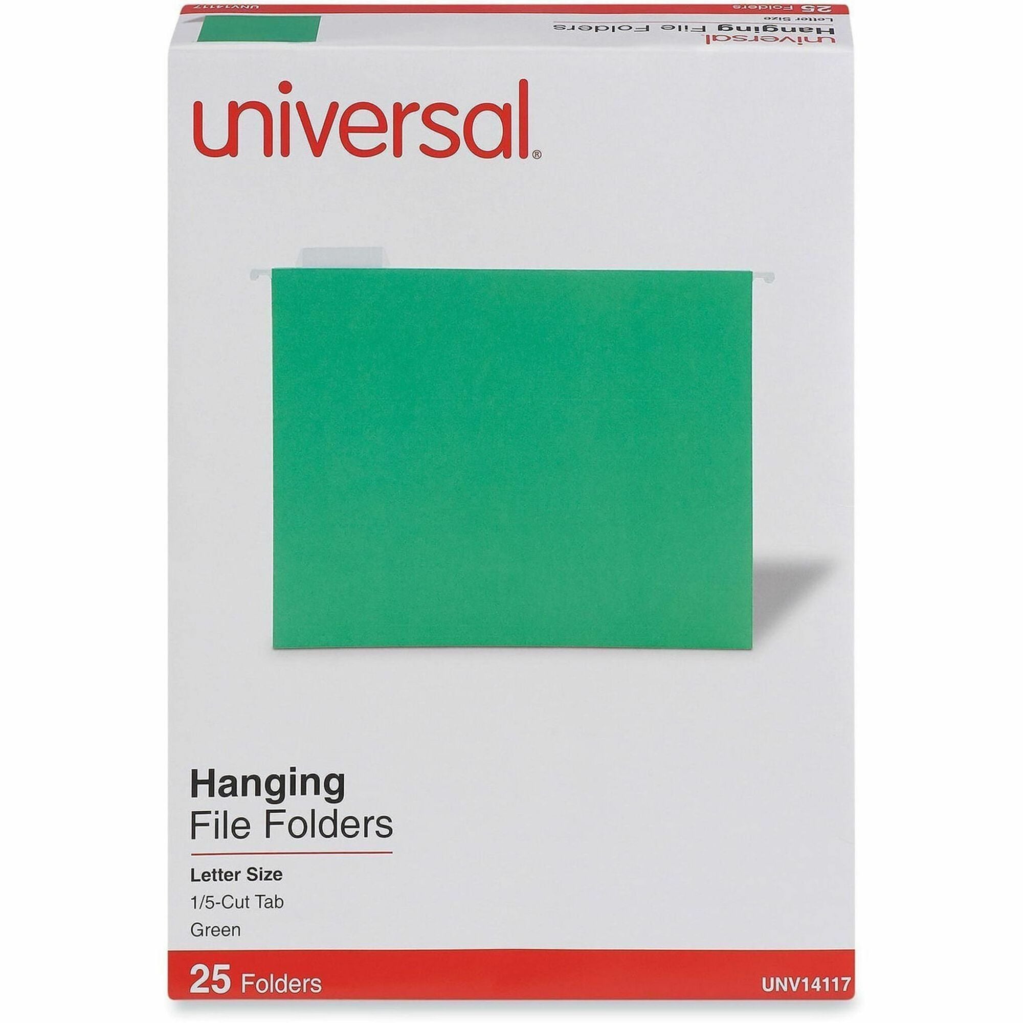 Universal 1/5 Tab Cut Letter Hanging Folder - 8 1/2" x 11" - Assorted Tab Position - 11 pt. - Stock - Bright Green - 25 Box