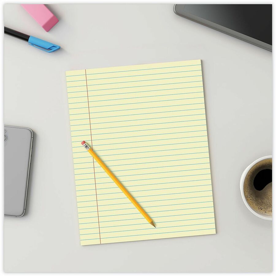 Universal Glue Top Pads, Wide/Legal Rule, 50 Canary-Yellow 8.5 x 11 Sheets, Dozen - 1 Subject(s) - 50 Sheets - Glued - Wide Ruled, Legal Ruled Front Ruling - 16 lb Basis Weight - 11" Height x 8.5" Width - Canary Paper - Chipboard Cover - 1 Dozen