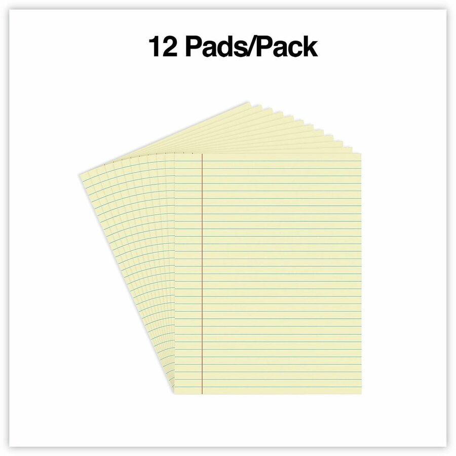 Universal Glue Top Pads, Wide/Legal Rule, 50 Canary-Yellow 8.5 x 11 Sheets, Dozen - 1 Subject(s) - 50 Sheets - Glued - Wide Ruled, Legal Ruled Front Ruling - 16 lb Basis Weight - 11" Height x 8.5" Width - Canary Paper - Chipboard Cover - 1 Dozen
