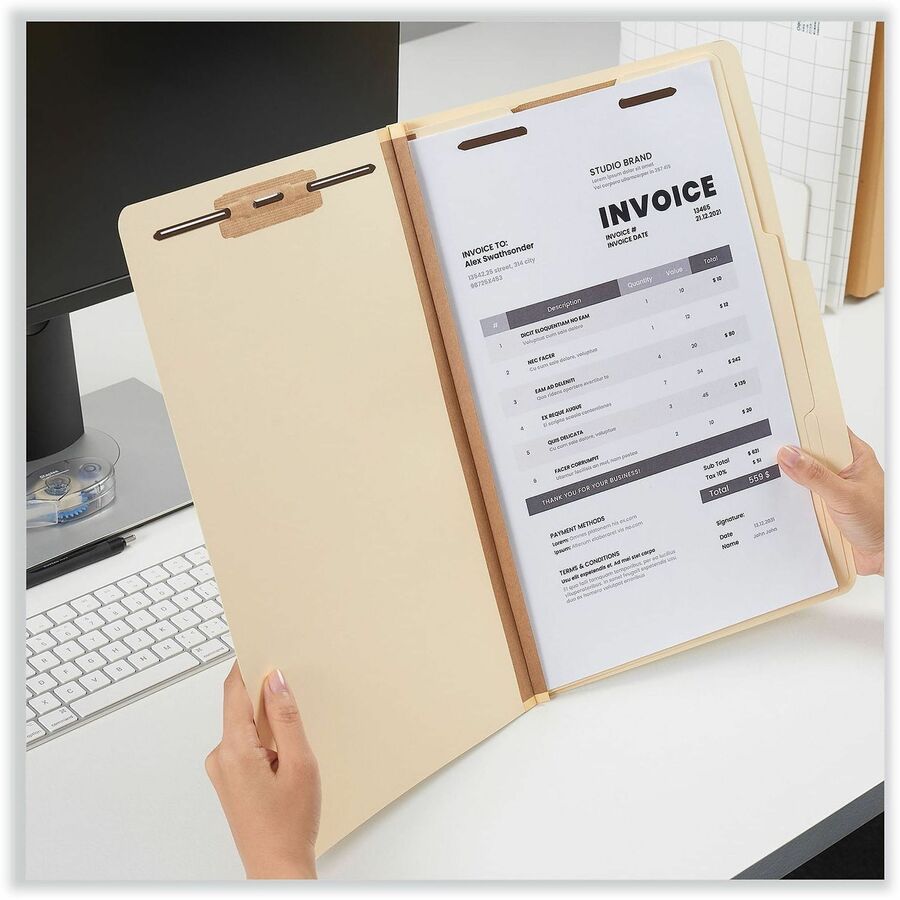 Universal 2/5 Tab Cut Legal Classification Folder - 8 1/2" x 14" - 2" Expansion - 6 Fastener(s) - 2" Fastener Capacity - Top Tab Location - Right of Center Tab Position - 2 Divider(s) - Manila - 15 Box