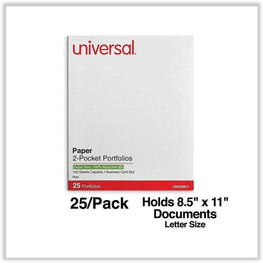 Universal Pocket Folder - 11" x 8 1/2" - 2 Inside Front & Back Pocket(s) - 25 Box