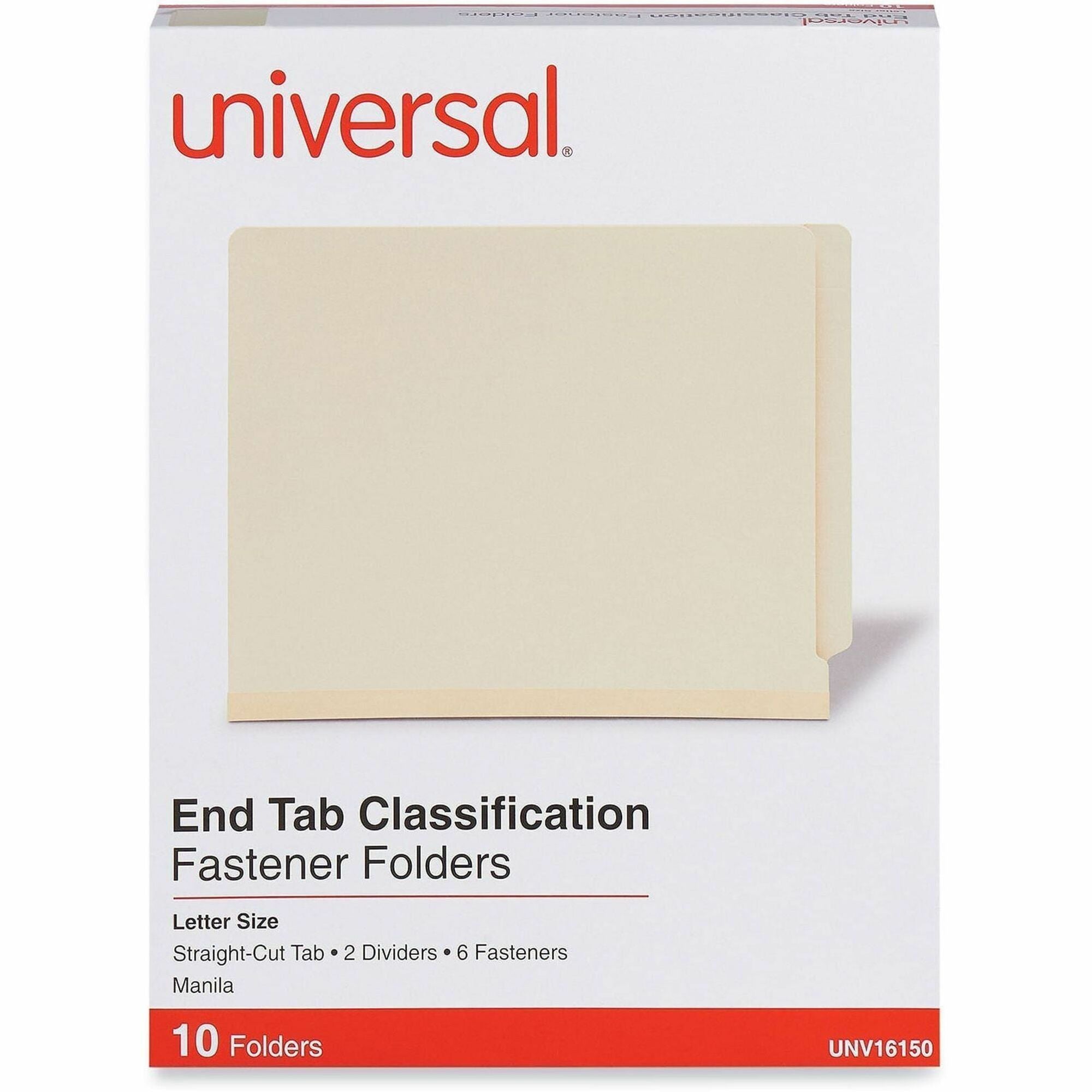 Universal Straight Tab Cut Letter Classification Folder - 8 1/2" x 11" - 2" Expansion - 6 Fastener(s) - 2" Fastener Capacity - End Tab Location - 2 Divider(s) - Manila - 10 Box