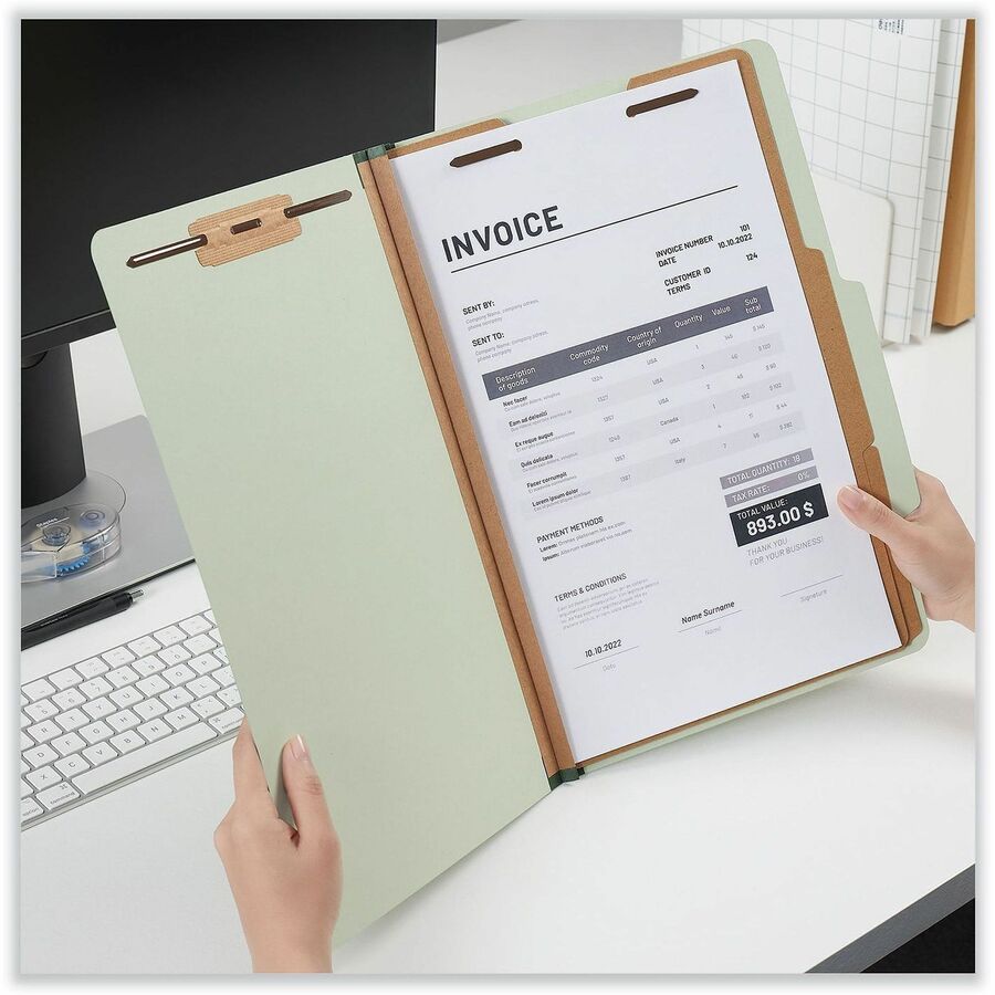 Universal 2/5 Tab Cut Legal Classification Folder - 8 1/2" x 14" - 2" Expansion - 6 Fastener(s) - 2" Fastener Capacity - Top Tab Location - Right of Center Tab Position - 2 Divider(s) - Green - 10 Box
