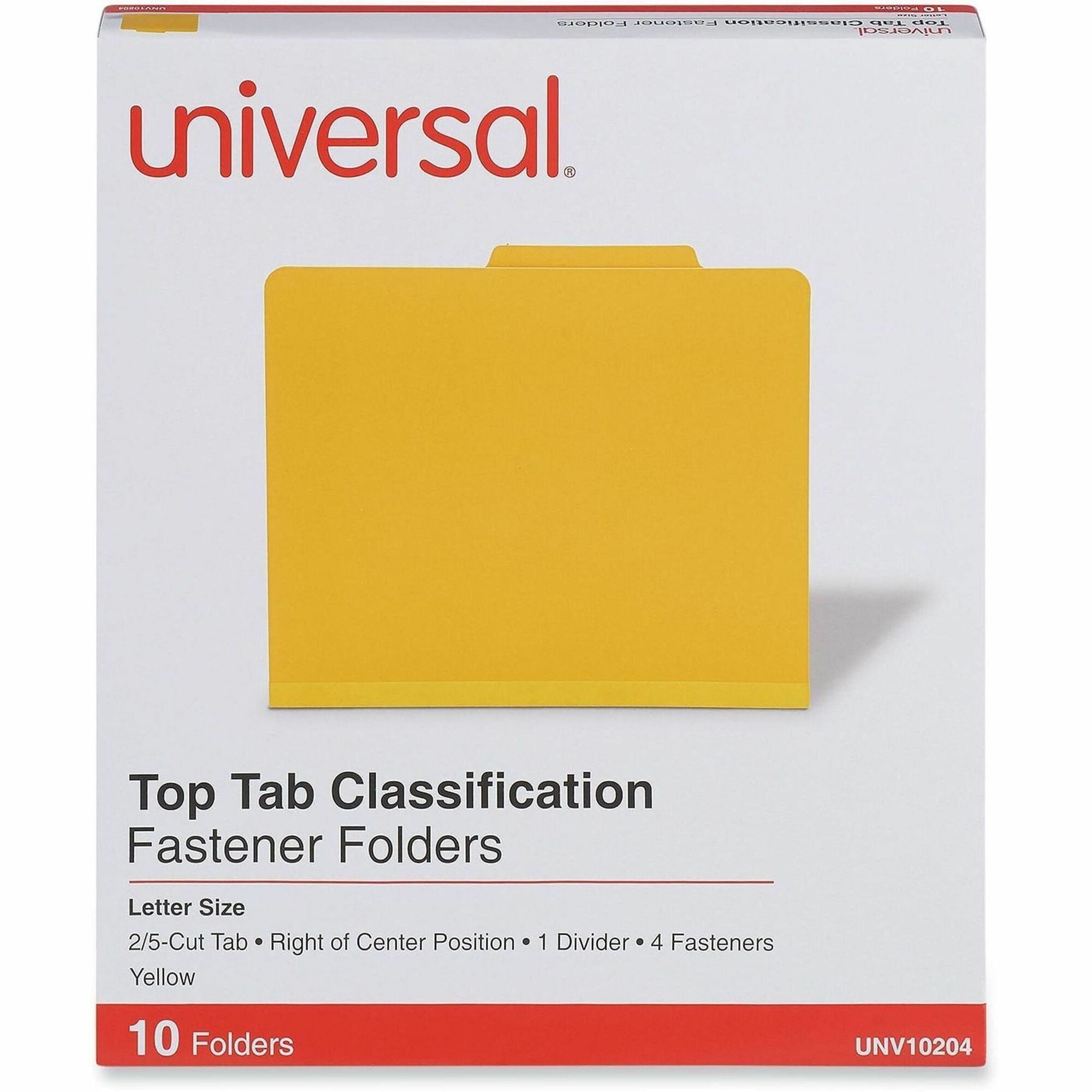 Universal 2/5 Tab Cut Letter Classification Folder - 8 1/2" x 11" - 2" Expansion - 4 Fastener(s) - 2" Fastener Capacity - Top Tab Location - Right of Center Tab Position - 1 Divider(s) - Yellow - 10 Box