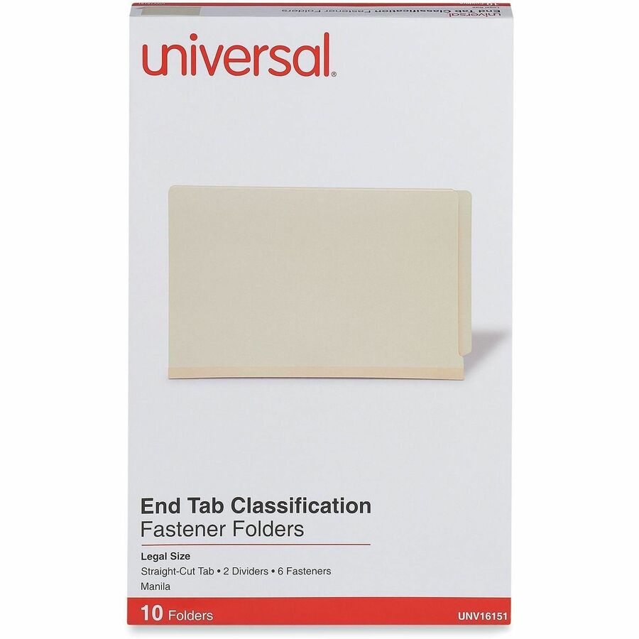 Universal Straight Tab Cut Legal Classification Folder - 8 1/2" x 14" - 2" Expansion - 6 Fastener(s) - 2" Fastener Capacity - End Tab Location - 2 Divider(s) - Manila - 10 Box