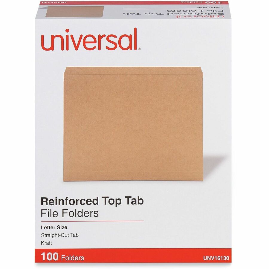 Universal Straight Tab Cut Letter Top Tab File Folder - 8 1/2" x 11" - 3/4" Expansion - Top Tab Position - 11 pt. - Kraft - 100 Box