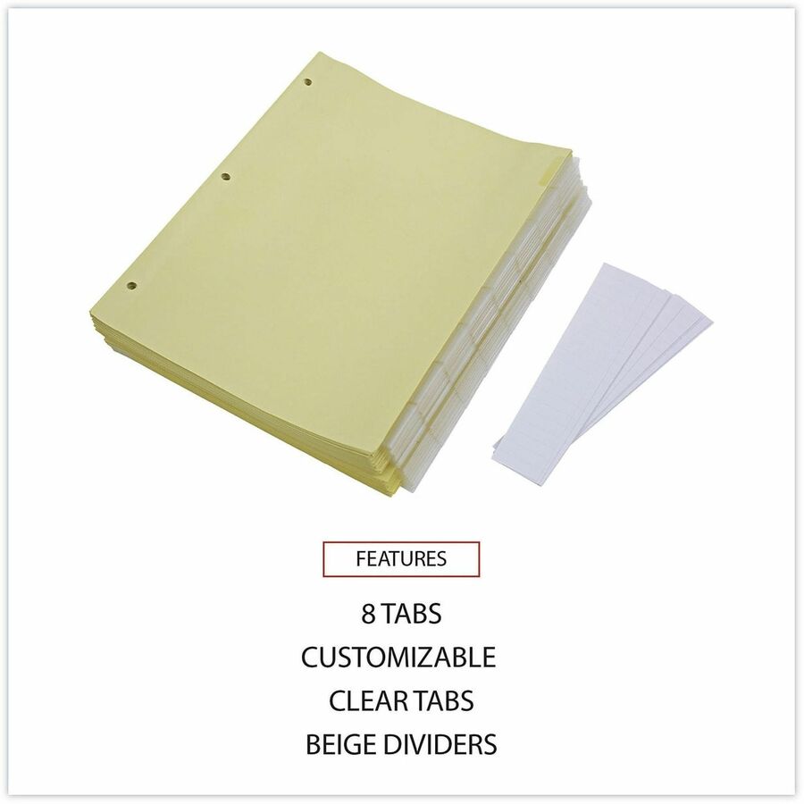 Universal Insertable Tab Index, 8-Tab, 11 x 8.5, Buff, Clear Tabs, 24 Sets - 8 Side Tab(s) - Letter - 8.50" Width x 11" Length - 3 Hole Punched - Buff Paper Divider - Clear Plastic Tab(s) - Recycled - Customizable, Mylar Reinforced Edge - 24 / Set