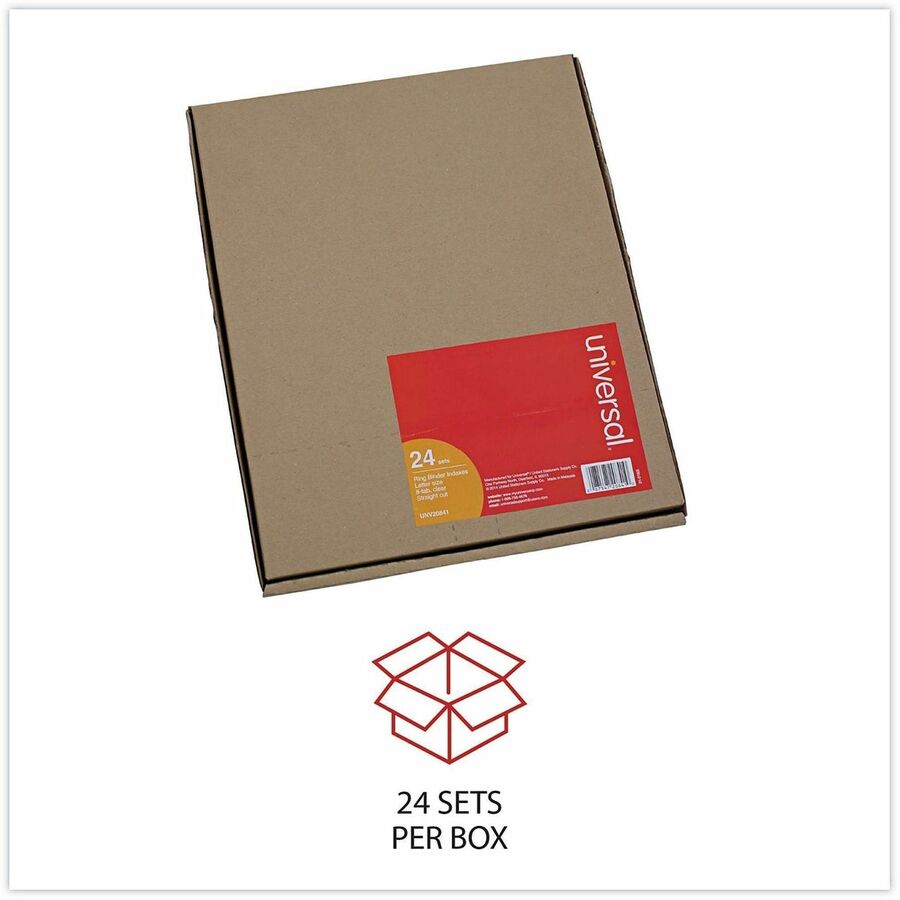 Universal Insertable Tab Index, 8-Tab, 11 x 8.5, Buff, Clear Tabs, 24 Sets - 8 Side Tab(s) - Letter - 8.50" Width x 11" Length - 3 Hole Punched - Buff Paper Divider - Clear Plastic Tab(s) - Recycled - Customizable, Mylar Reinforced Edge - 24 / Set