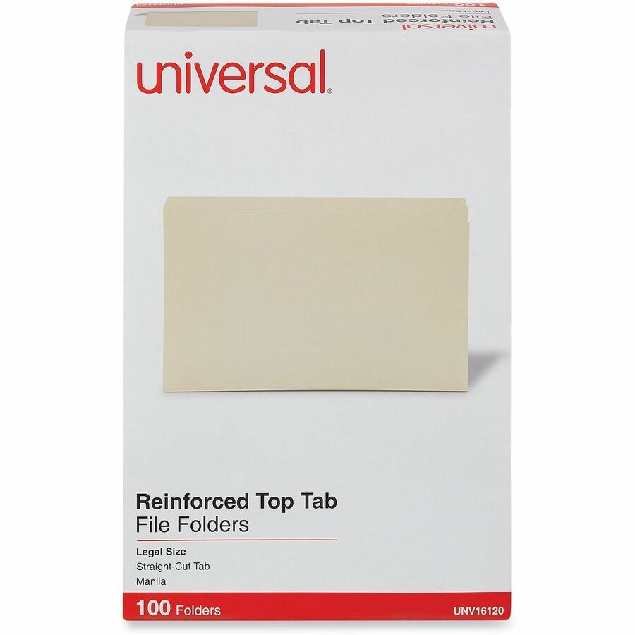 Universal Straight Tab Cut Legal Top Tab File Folder - 8 1/2" x 14" - 3/4" Expansion - Top Tab Position - 11 pt. - Manila - 100 Box