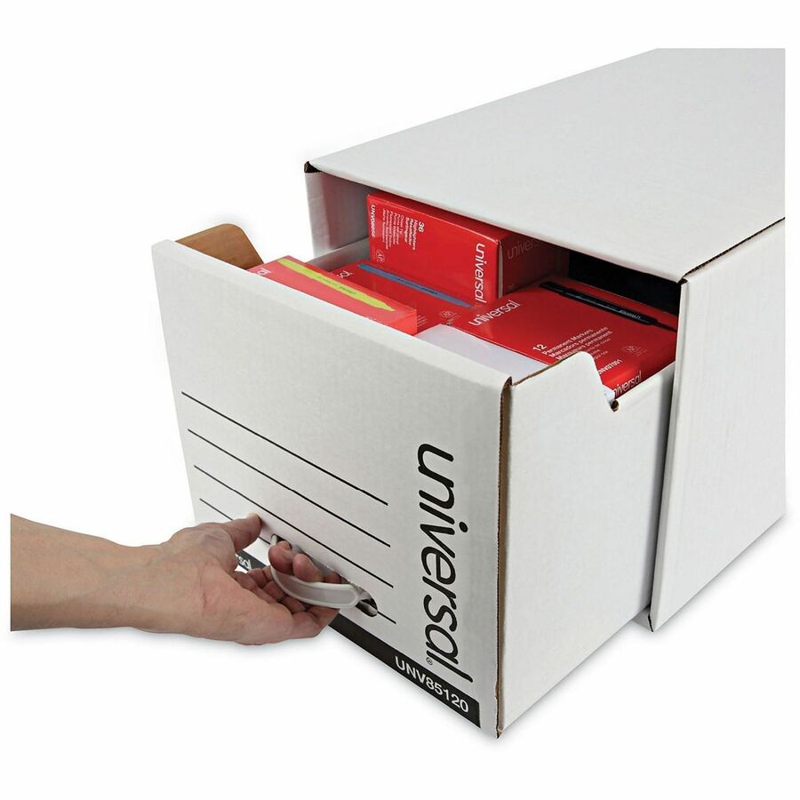 Universal Economy Storage Drawer Files, Letter Files, White, 6/Carton - Internal Dimensions: 12.50" Width x 23.25" Depth x 10.75" Height - Media Size Supported: Letter - Medium Duty - Corrugated Fiberboard - White - For Box File - 6 / Carton