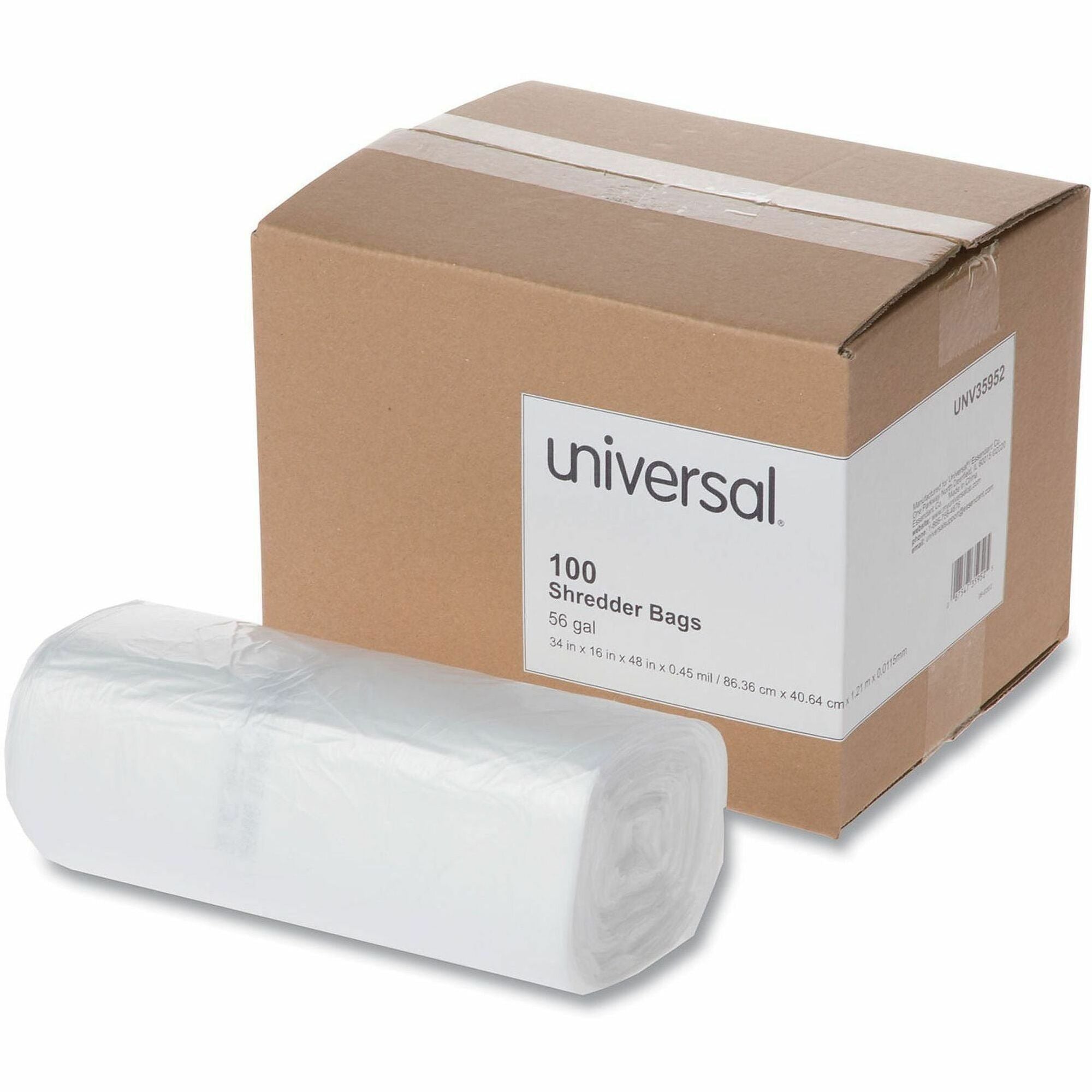 Universal Shredder Bag - 56 gal - 48" Height x 34" Width x 16" Depth - High-density Polyethylene (HDPE) Resin - Clear - 100 / Box