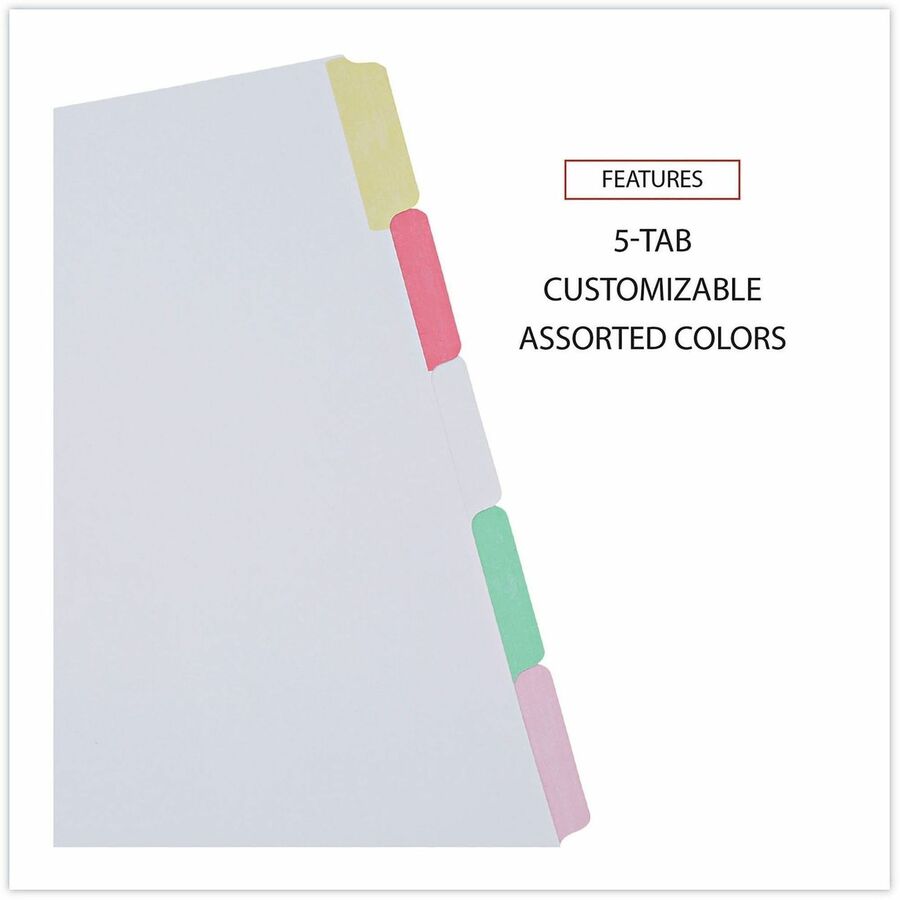 Universal Deluxe Write-On/Erasable Tab Index, 5-Tab, 11 x 8.5, White, Assorted Tabs, 1 Set - 5 Write-on Side Tab(s) - 5 Tab(s)/Set - Letter - 8.50" Width x 11" Length - 3 Hole Punched - White Paper Divider - Assorted Paper Tab(s) - Recycled - Customiza...