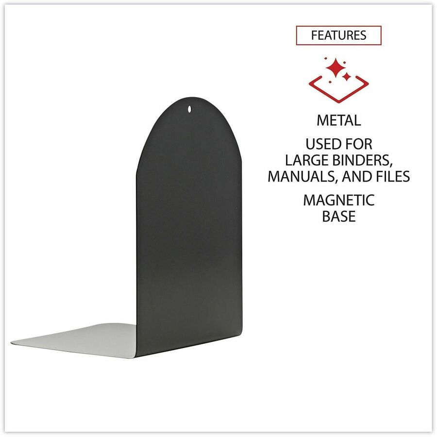 Universal Magnetic Bookends, Magnetic Base, 6 x 5 x 7, Metal, Black, Pair - 7" Height x 6" Width x 5" Depth - Magnetic - Black - Metal - 1 Pair