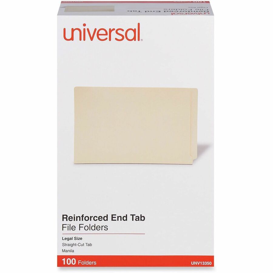 Universal Straight Tab Cut Legal End Tab File Folder - 8 1/2" x 14" - 3/4" Expansion - 11 pt. - Manila - 100 Box