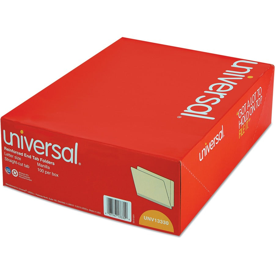 Universal Straight Tab Cut Letter End Tab File Folder - 8 1/2" x 11" - 3/4" Expansion - 11 pt. - Manila - 100 Box