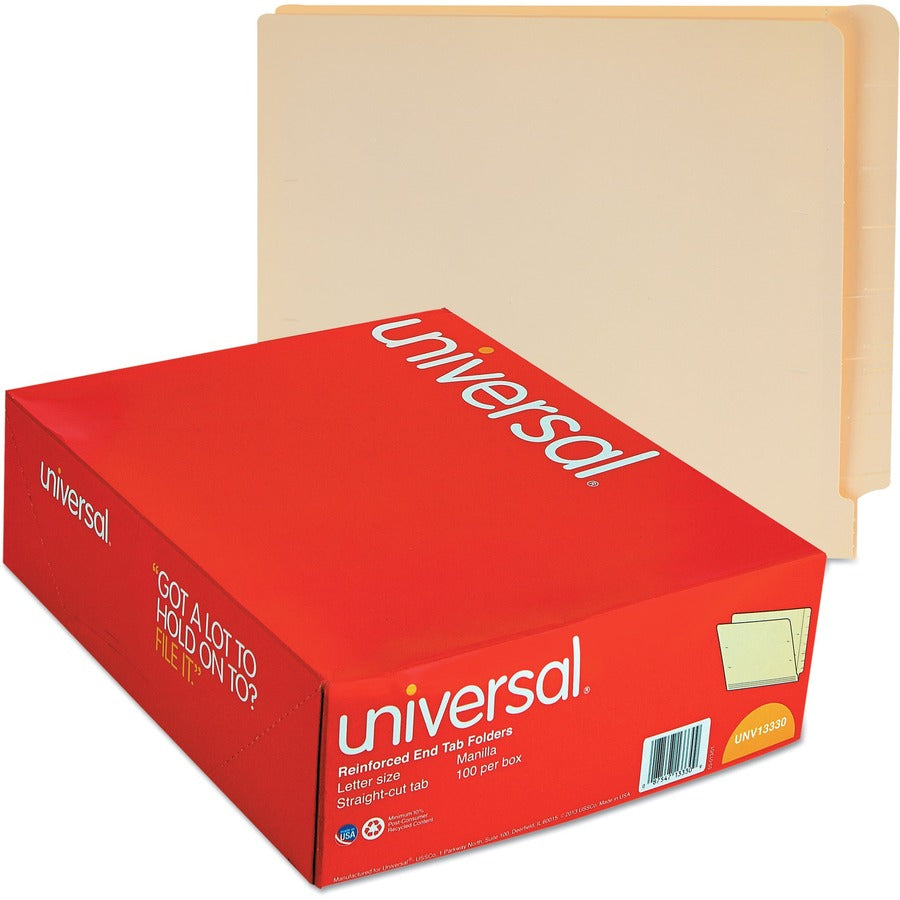 Universal Straight Tab Cut Letter End Tab File Folder - 8 1/2" x 11" - 3/4" Expansion - 11 pt. - Manila - 100 Box