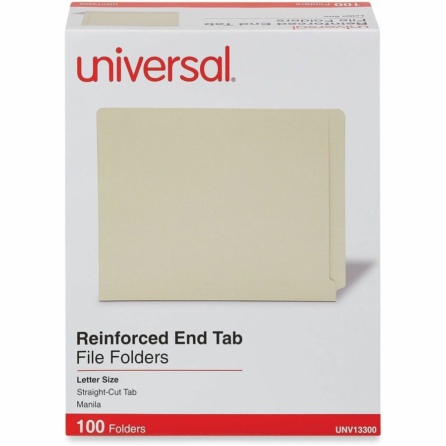 Universal Straight Tab Cut Letter End Tab File Folder - 8 1/2" x 11" - 3/4" Expansion - 11 pt. - Manila - 100 Box