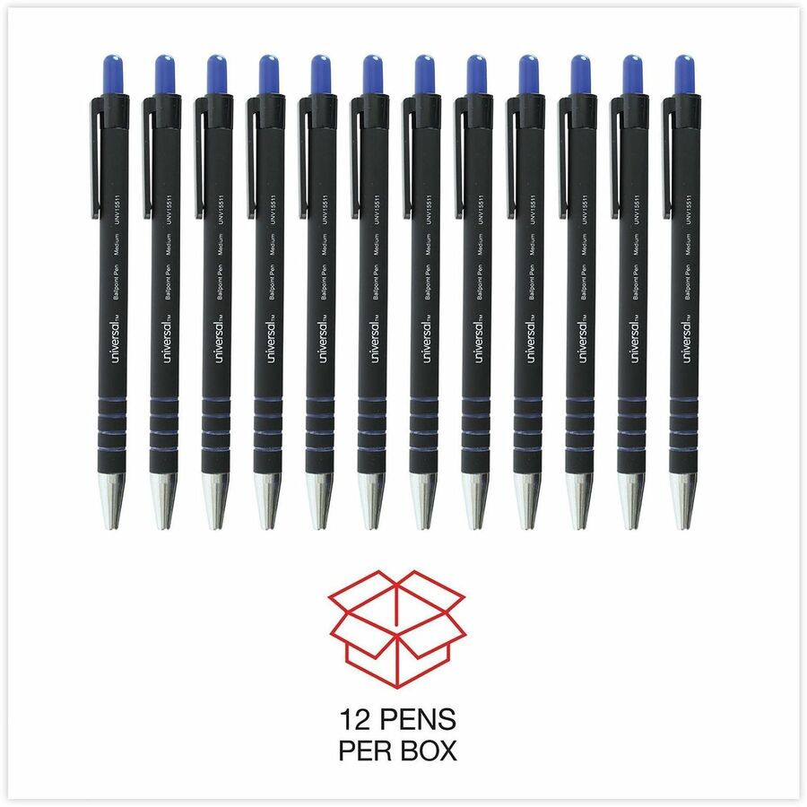 Universal Ballpoint Pen, Retractable, Medium 1 mm, Blue Ink, Blue Barrel, Dozen - 1 mm Medium Conical Pen Point - Retractable - Blue Ink - Blue Barrel - 1 Dozen