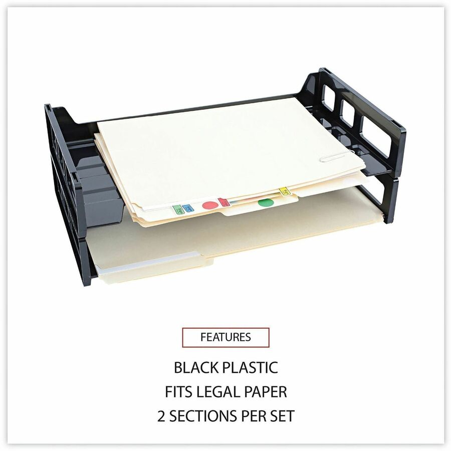 Universal Desk Tray - 2 Compartment(s) - 2.75" Height x 16.25" Width x 9" Depth - Black - Plastic - 2 Pack