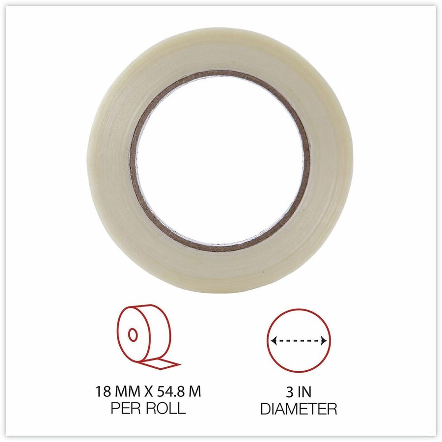 Universal 120# Utility Grade Filament Tape, 3" Core, 18 mm x 54.8 m, Clear - 59.93 yd Length x 0.71" Width x 4.3 mil Thickness - 3" Core - Clear - Synthetic Rubber - Plastic Backing - 1 Roll