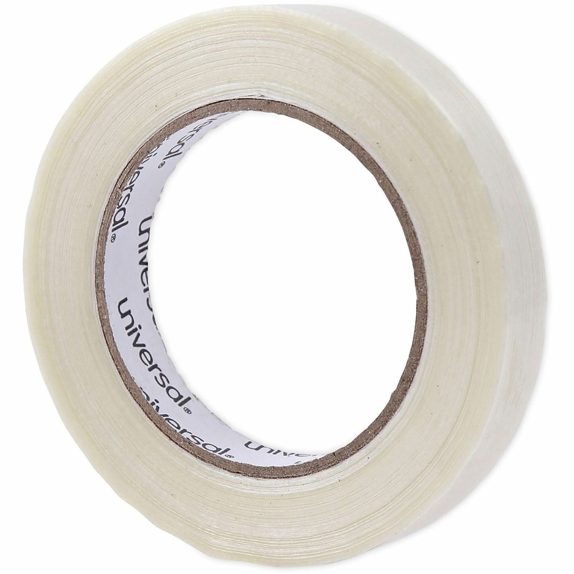 Universal 120# Utility Grade Filament Tape, 3" Core, 18 mm x 54.8 m, Clear - 59.93 yd Length x 0.71" Width x 4.3 mil Thickness - 3" Core - Clear - Synthetic Rubber - Plastic Backing - 1 Roll
