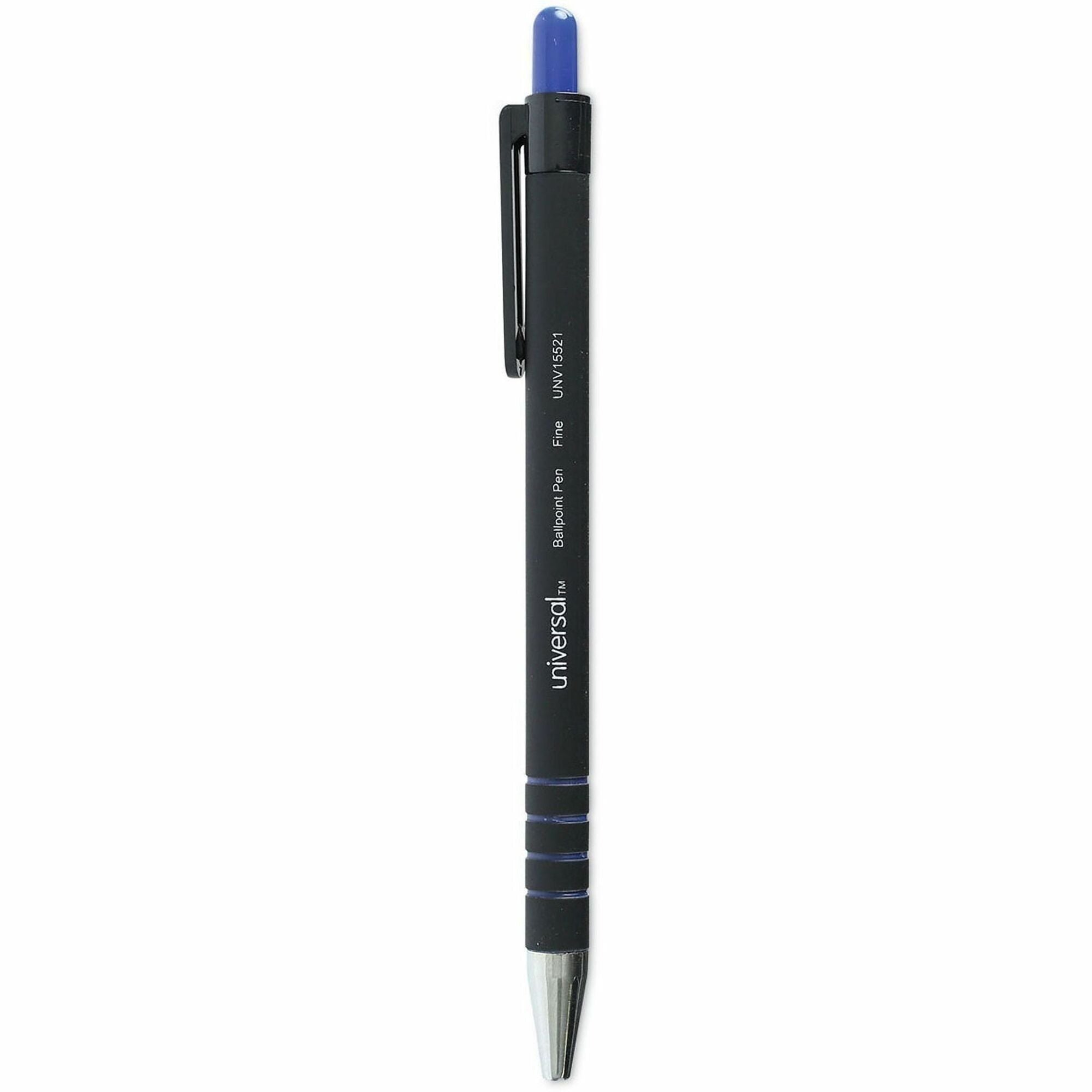 Universal Ballpoint Pen, Retractable, Fine 0.7 mm, Blue Ink, Blue Barrel, Dozen - 0.7 mm Fine Conical Pen Point - Retractable - Blue Ink - Blue Barrel - 1 Dozen