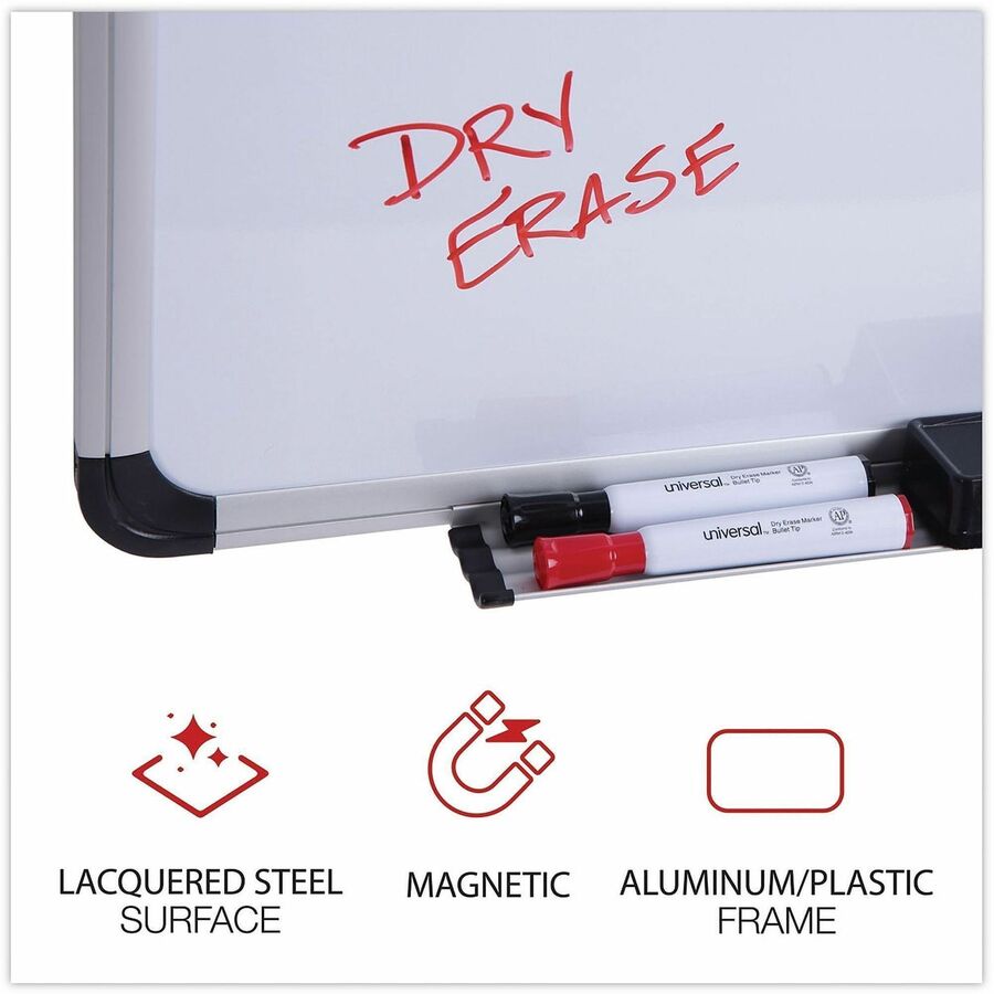 Universal Dry Erase Board - 72" (6 ft) Width x 48" (4 ft) Height - White Steel Surface - Satin Aluminum Frame - Magnetic - 1 Each