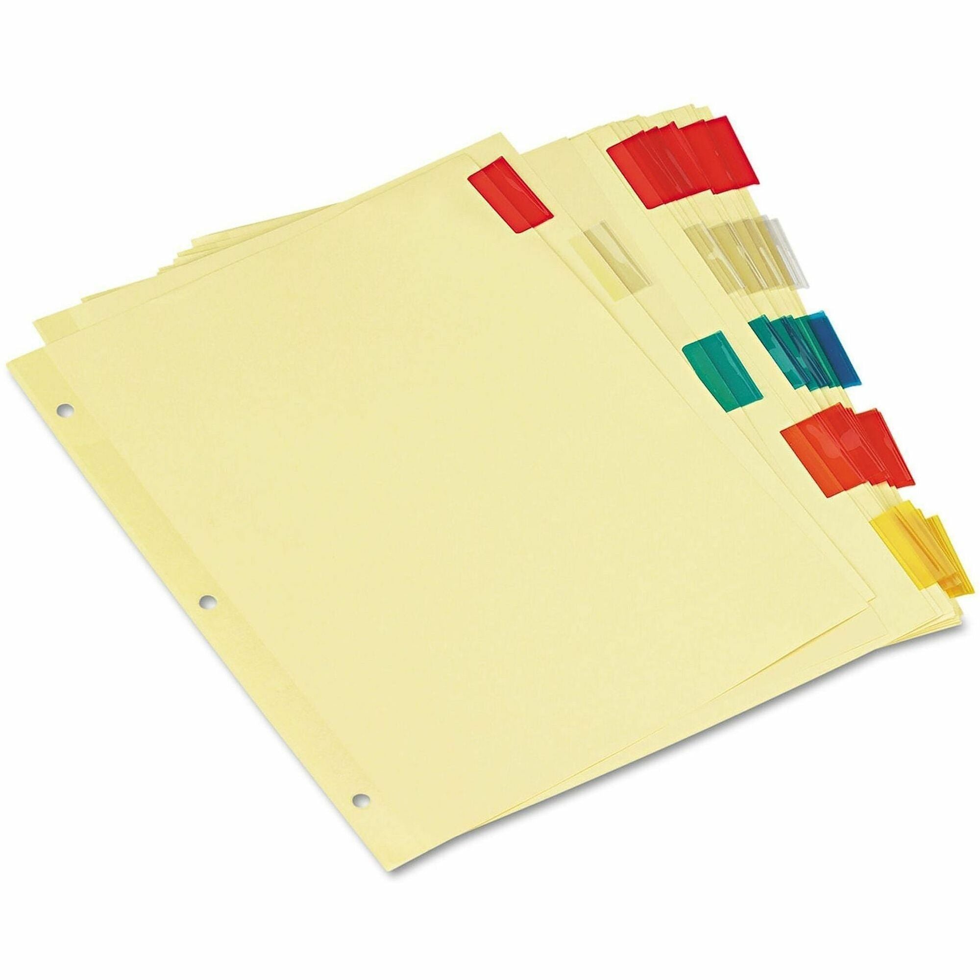Universal Insertable Tab Index, 5-Tab, 11 x 8.5, Buff, Assorted Tabs, 6 Sets - 5 Write-on Side Tab(s) - Letter - 8.50" Width x 11" Length - 3 Hole Punched - Buff Paper Divider - Assorted Plastic Tab(s) - Recycled - Customizable, Mylar Reinforced Edge -...