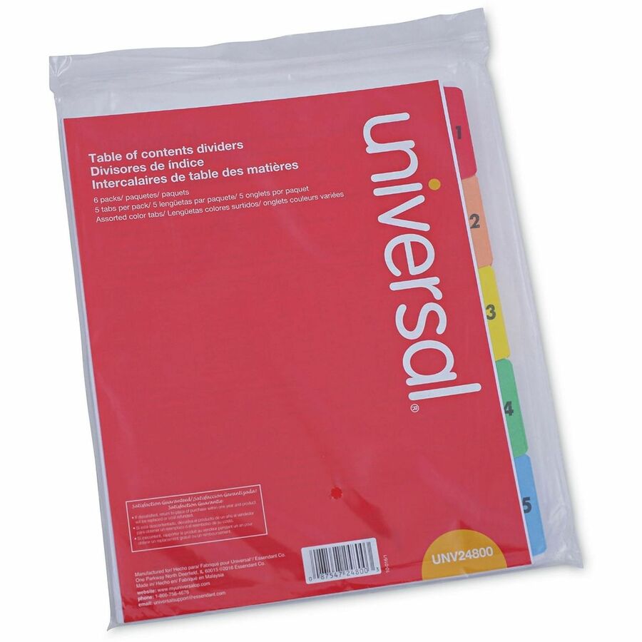 Universal Index Divider - 5 Print-on Side Tab(s) - Digit - 1-5, Table of Contents - 8.5" Divider Width x 11" Divider Length - Letter - 8.50" Width x 11" Length - 3 Hole Punched - White Paper Divider - Assorted Paper Tab(s) - Recycled - Double-sided, My...