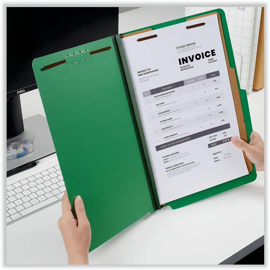 Universal 2/5 Tab Cut Legal Classification Folder - 8 1/2" x 14" - 2" Expansion - 6 Fastener(s) - 2" Fastener Capacity - Top Tab Location - Right of Center Tab Position - 2 Divider(s) - Emerald Green - 10 Box