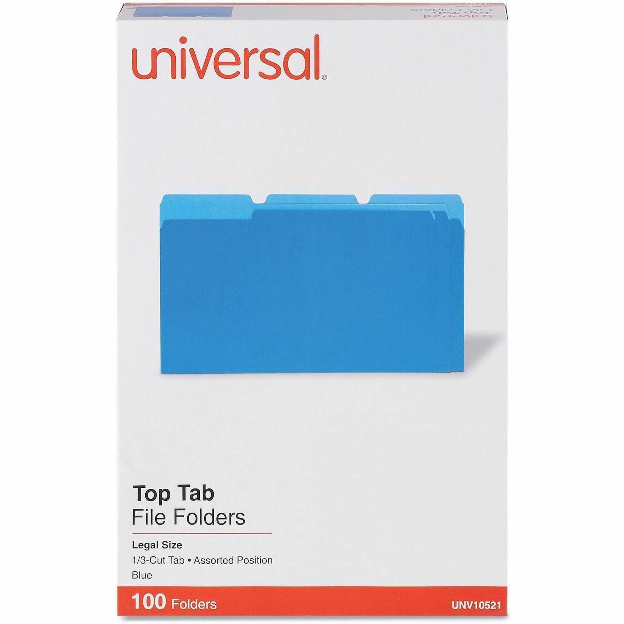 Universal 1/3 Tab Cut Legal Top Tab File Folder - 8 1/2" x 14" - Assorted Tab Position - 11 pt. - Stock - 100 Box