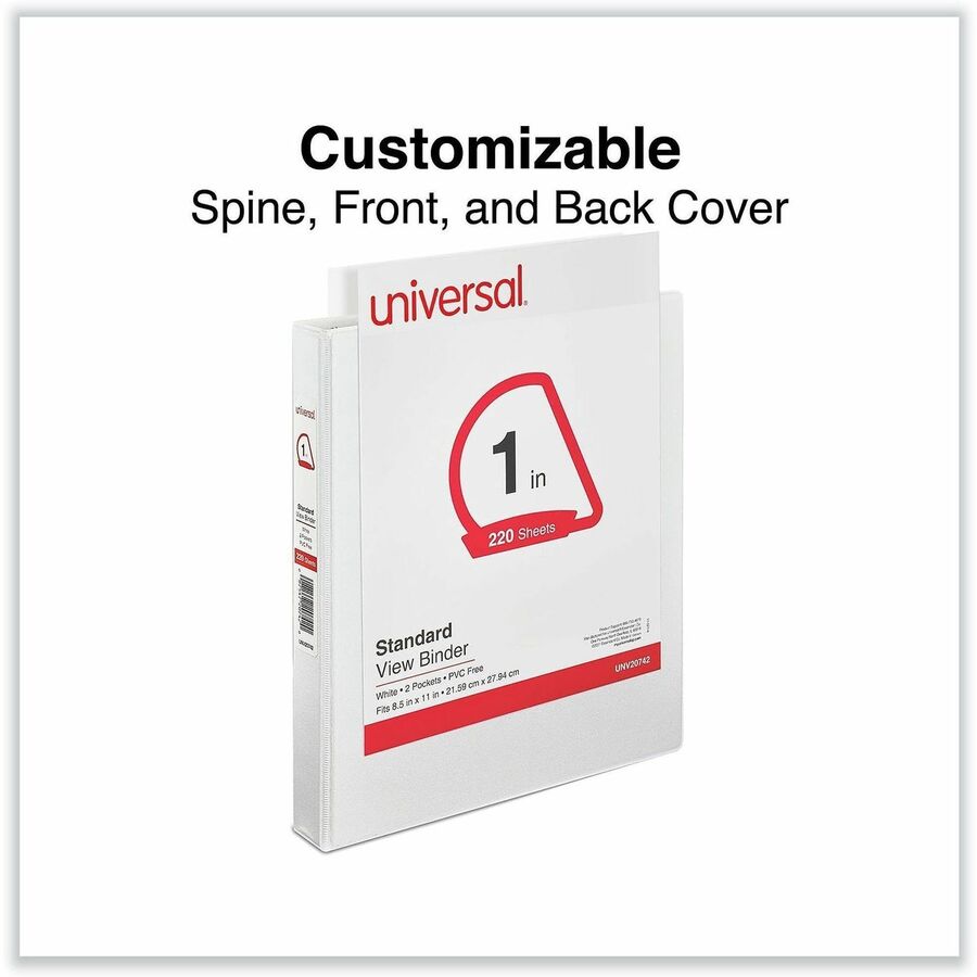 Universal Slant D-Ring View Binder, 3 Rings, 1" Capacity, 11 x 8.5, White - 1" Binder Capacity - Letter - 8 1/2" x 11" Sheet Size - 220 Sheet Capacity - 3 Ring(s) - Fastener(s): Ring - Pocket(s): 2, Inside Front & Back - Polypropylene - White - Non-sti...