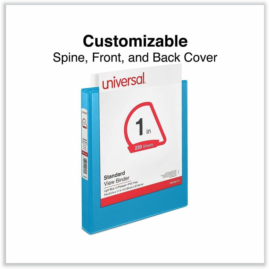 Universal Slant D-Ring View Binder, 3 Rings, 1" Capacity, 11 x 8.5, Light Blue - 1" Binder Capacity - Letter - 8 1/2" x 11" Sheet Size - 220 Sheet Capacity - 3 Ring(s) - Fastener(s): Ring - Pocket(s): 2, Inside Front & Back - Polypropylene - Light Blue...