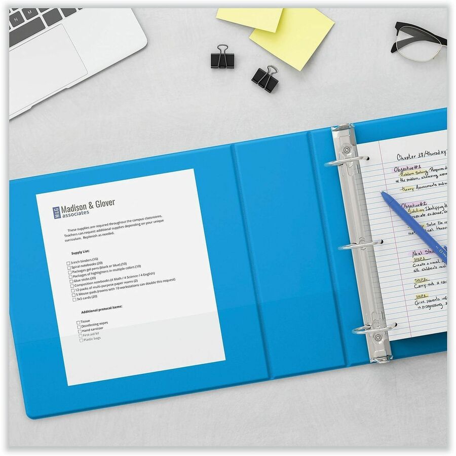 Universal Slant D-Ring View Binder, 3 Rings, 1" Capacity, 11 x 8.5, Light Blue - 1" Binder Capacity - Letter - 8 1/2" x 11" Sheet Size - 220 Sheet Capacity - 3 Ring(s) - Fastener(s): Ring - Pocket(s): 2, Inside Front & Back - Polypropylene - Light Blue...