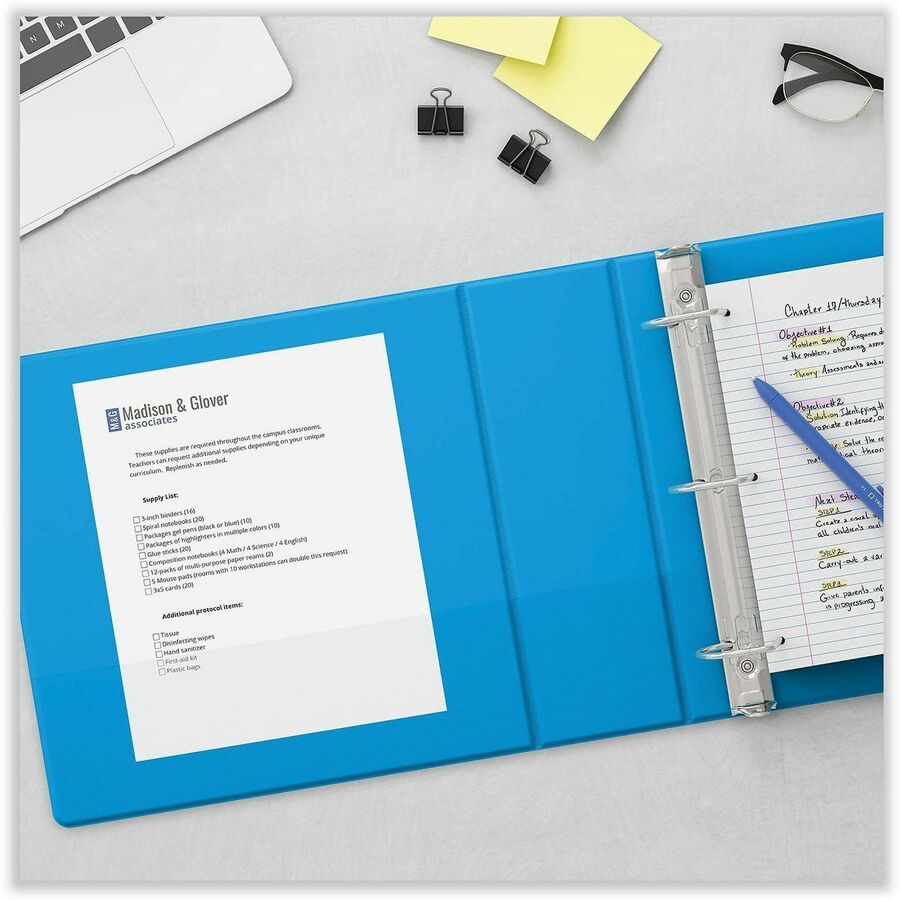 Universal Slant D-Ring View Binder, 3 Rings, 0.5" Capacity, 11 x 8.5, Light Blue - 1/2" Binder Capacity - Letter - 8 1/2" x 11" Sheet Size - 120 Sheet Capacity - 3 Ring(s) - Fastener(s): Ring - Pocket(s): 2, Inside Front & Back - Polypropylene - Light ...