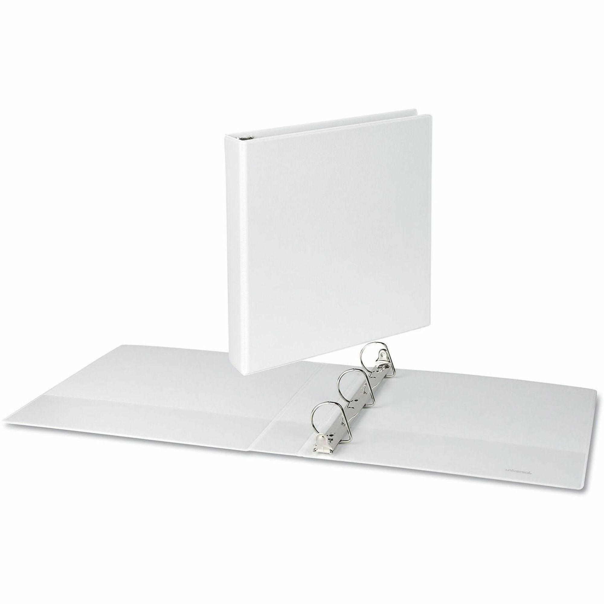 Universal Slant D-Ring View Binder, 3 Rings, 1.5" Capacity, 11 x 8.5, White - 1 1/2" Binder Capacity - Letter - 8 1/2" x 11" Sheet Size - 375 Sheet Capacity - 3 Ring(s) - Fastener(s): Ring - Pocket(s): 2, Inside Front & Back - Polypropylene - White - N...