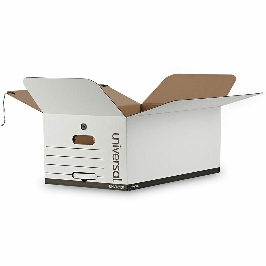 Universal Deluxe Quick Set-up String-and-Button Boxes, Legal Files, White, 12/Carton - Internal Dimensions: 15" Width x 24" Depth x 10" Height - Media Size Supported: Legal - Flap, String/Button Closure - Medium Duty - Stackable - Corrugated Fiberboard...